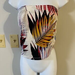 Tropical Print Strapless Crop Top